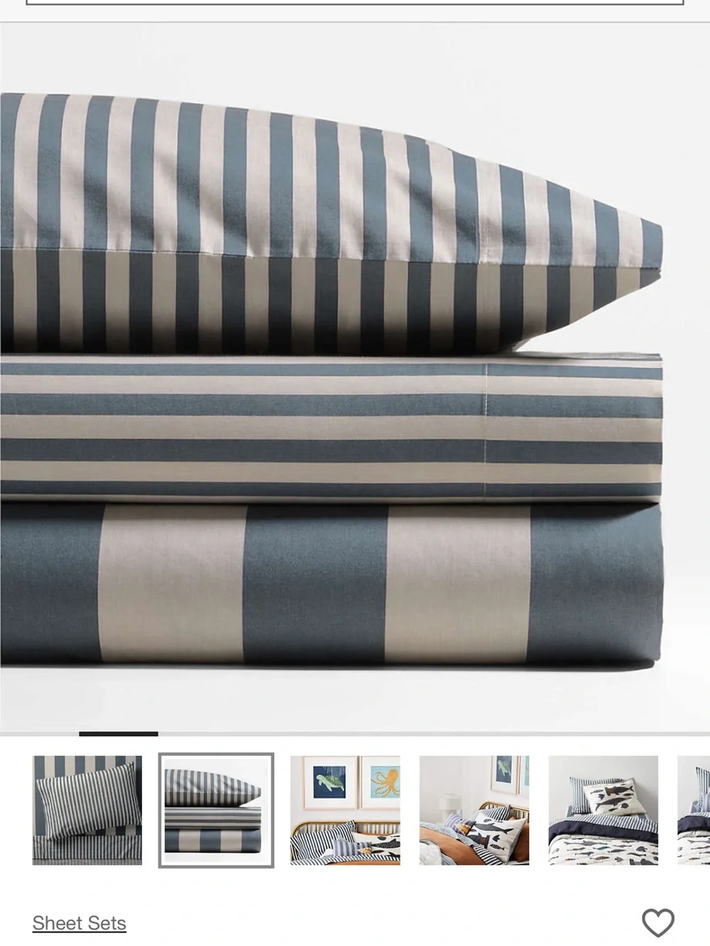 Riviera Blue and Oatmeal Stripe 100% Organic Cotton Kids Sheet Set (Queen)